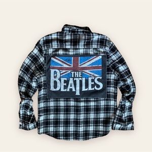 Upcycled, Handmade Beatles Band Tee Flannel Size Large